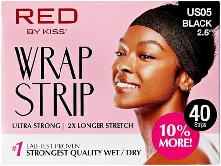Red by Kiss Hair Wrapping Strip, Ultra Strong 2X Longer Stretch, 40 Strips, Suitable for Wet/Dry Hair, White, Styling Paper for Sleek Hairstyles (2.5", Black, 1 PACK) - Image 2
