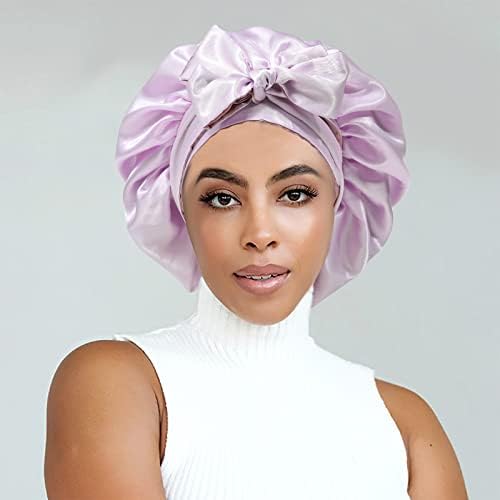 Lavender Silk Bonnet by Brand - Sleep Cap with Stretchy Tie Band for Curly Hair - Image 2