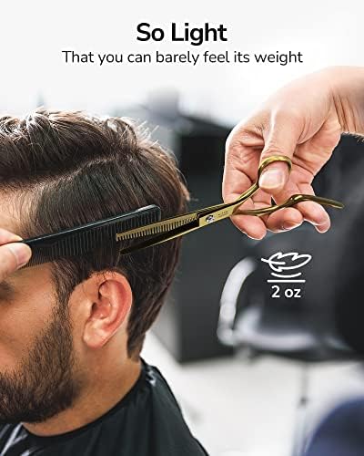 Hair Thinning Scissors Cutting Teeth Shears Professional Barber ULG Hairdressing Texturizing Salon Razor Edge Scissor Japanese Stainless Steel with Detachable Finger Ring 6.5 inch, Gold - Image 6