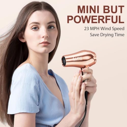 LURA Mini Portable Travel Hair Dryer:Dual Voltage Small Lightweight Blow Dryer with EU Plug,1200W Compact Hairdryer with Folding Handle,with Concentrator&Diffuser Attachment,for Women and Men - Image 2