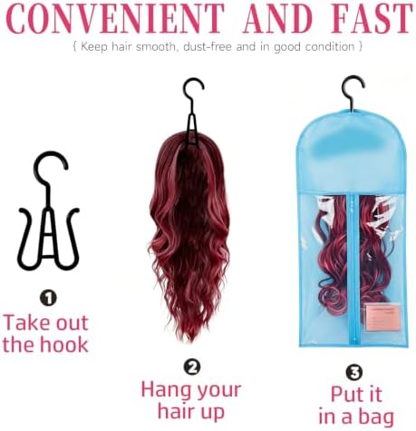 8PCS Wig Storage Bags with Hanger Hair Extension Holder Wig Bag-Blue - Image 3