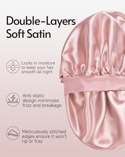 Yanideer 3 Pcs Satin Bonnet for Sleeping Double Layer Hair Bonnets for Women with Elastic Band - Image 2