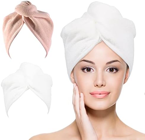 Microfiber Hair Towel Hair Wrap: 2 Pcs 10X26 Hair Dryer Women (White Beige) by YoulerTex