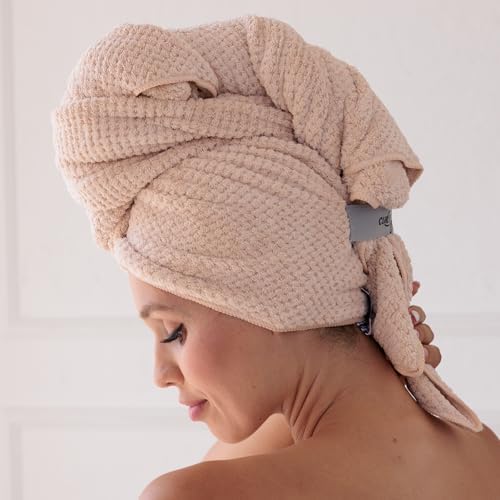 Curly Girl Microfiber Hair Towel Wrap for Women, 41" x 31" Large Quick Dry Hair Towel, Secure Fit with Elastic Strap, Anti-Frizz Hair Plopping Wrap for Long, Thick Hair - Image 4