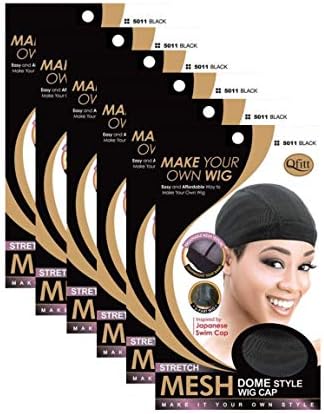 Qfitt Mesh Dome Wig Cap #5011, Black, 6 Pack, Non-Slip for Women by Qfitt