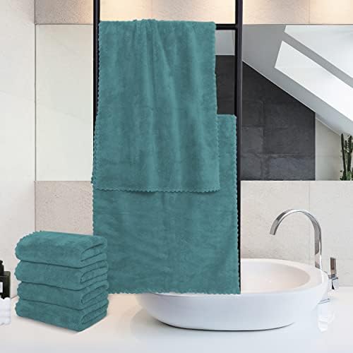 MOONQUEEN 6 Pack Premium Hand Towels - Quick Drying - Microfiber Coral Velvet Highly Absorbent Towels - Multipurpose Use as Hotel, Bathroom, Shower, Spa, Hand Towel 16 x 28 inches (Teal) - Image 3
