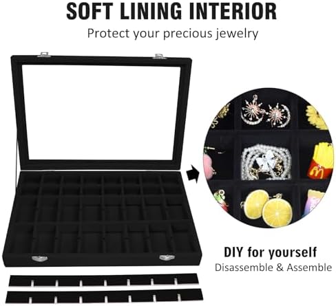 Vicoter 48 Grid Velvet Jewelry Tray Clear Lid Rings Earrings - Image 3