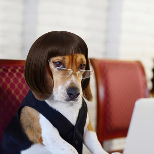 Funny Dog Wig, Short Straight Hair Pet Costume with Bangs for Halloween - Image 6