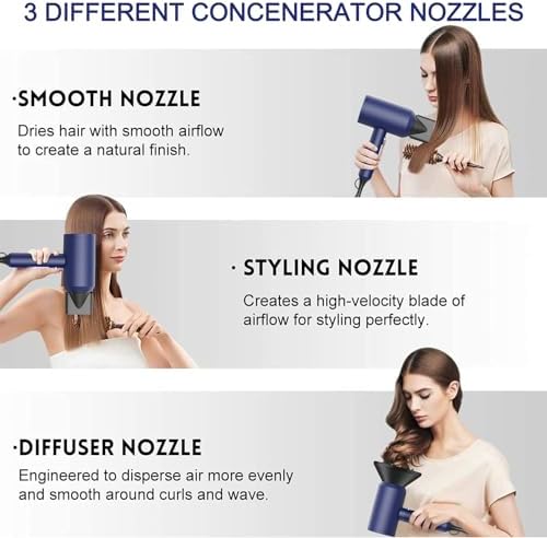Slopehill Professional Ionic Hair Dryer, Powerful 1800W Fast Drying Low Noise Blow Dryer with 2 Concentrator Nozzle 1 Diffuser Attachments for Home Salon Travel (Prussian Blue) - Image 3