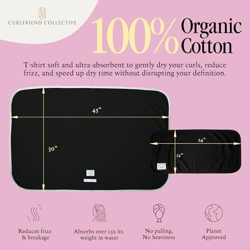 Curlfriend Collective Cotton Cloud T-Shirt Hair Towel Duo, Black to Basics - Image 3