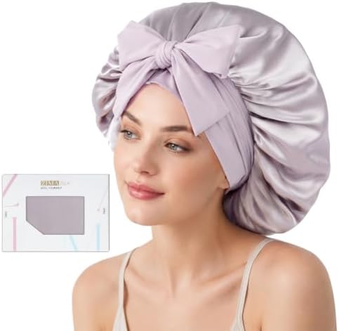 ZIMASILK 100% Mulberry Silk Bonnet for Sleeping Women Hair, Large, Purple by ZIMASILK