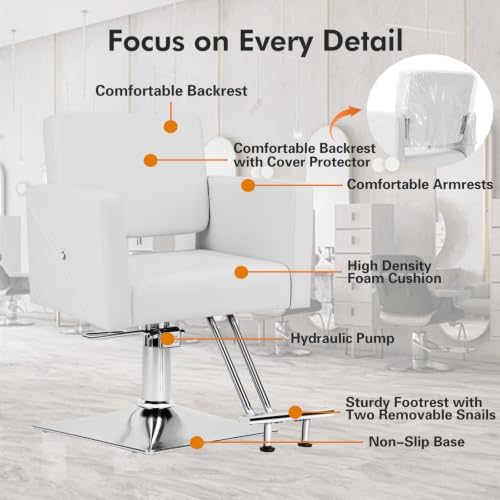 Artist hand Barber Salon Chair for Hair Stylist with Back Cover, White - Image 7