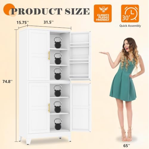 GAIOUS 74.8" Tall Metal Food Cabinet, White Kitchen Pantry Cabinet - Image 2