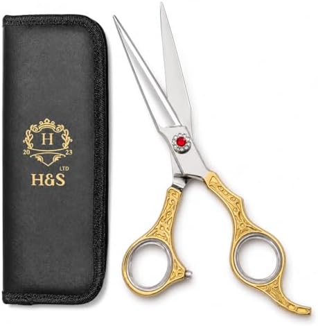 H&S Ruby Series Professional Hair Cutting Scissors | Premium Japanese Stainless Steel | 7.5” Hair Shears, Barber Accessories & Hair Salon Supplies | Beard & Moustache Grooming by HS