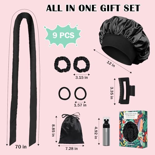 Gwabee Satin Heatless Curls Overnight Hair Curlers to Sleep In Hair Curler Rollers No Heat Hair Wrap for Curls Headband, 70" Satin Heatless Curling Rod Set for Women Long Waves Hair Volume -Black 9PCS - Image 5