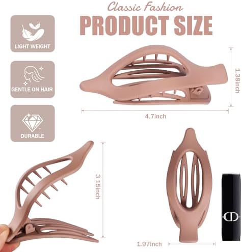 Flat Hair Clips for Women - 6 PCS French Flat Claw Clips Medium Hair Clips for Girls Large Hair Claw Clips for Thick or Thin Hair Strong Hold No Slip Hair Accessories for women (Brown Scarlet) - Image 3