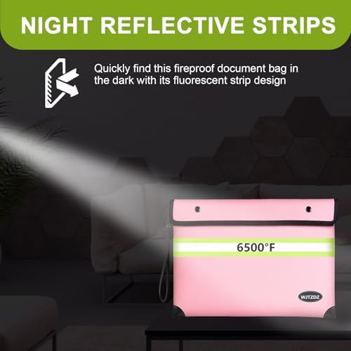 6500°F Fireproof Document Bag,Upgraded Fireproof/Waterproof Money Bag with Zipper/Reflective Strip,Storage Pouch for A4 Letter Size Document,Cash,Cell Phone,Passport - Image 6