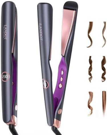 LANDOT 2-in-1 Hair Straightener and Curler, Ceramic Twist Iron Dual Voltage by LANDOT