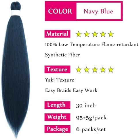 Navy Blue Braiding Hair Pre Stretched Kanekalo Knotless Prestretched Braiding Hair 30 inch Long Colored Hair Extensions for Braiding Pre Stretched Micro Braids Itch Free Yaki Braiding Hair Blue - Image 3