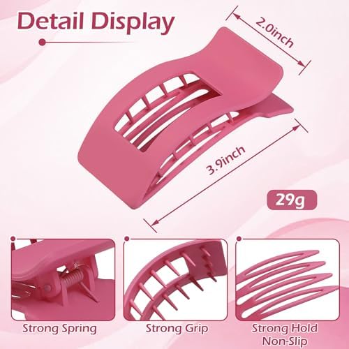 French Flat Hair Clips for Women 6pcs Hair Claw Clips for Thick or Thin Hair Matte Claw Clips for Girls Barrettes Non-Slip Strong Hold Hair Accessories for Women (Pink Purle) - Image 4