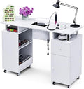 Manicure Table Nail Desk with Dust Collector & Wheels (White) by HolaiNail