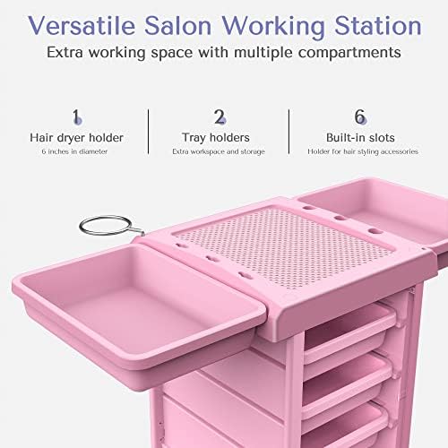 TASALON 6-Tray Multipurpose Rolling Salon Storage Cart, Pink - Image 2