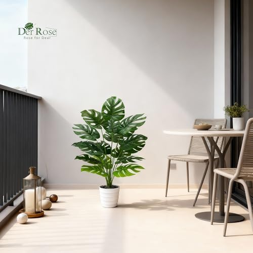 Der Rose 28" Tall Artificial Monstera Plant in White Pot for Indoor Decor - Image 2