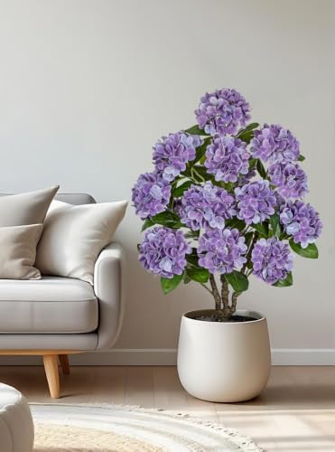 3FT Purple Hydrangea Artificial Flowers Tree 2 Pack Faux Hydrangea Potted - Image 3