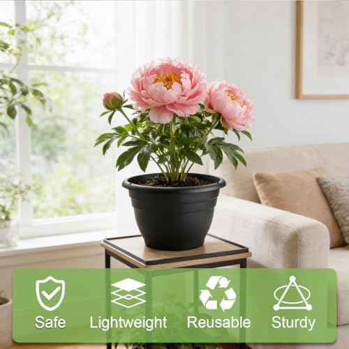 RooTrimmer 15 Pack 11 Inch Plant Pots with Drainage Holes,Black Plastic Flower Pots with Hanging Holes,Durable Planters for Indoor & Outdoor Plants,Nursery Pots - Image 4