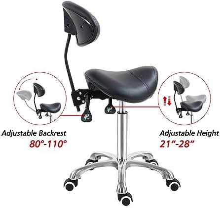 Antlu Saddle Stool Chair with Back Support, Ergonomic Esthetician Stool Chair for Salon Tattoo Spa Medical Dentist Clinic (with Backrest, Black) - Image 4