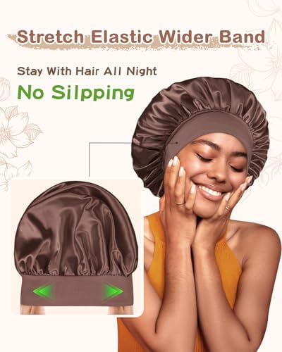 BONNET QUEEN Silk Bonnet for Sleeping Women Satin Bonnet Hair Wrap with Elastic Wide Band Sleep Cap for Curly Hair Night Cap - Image 5