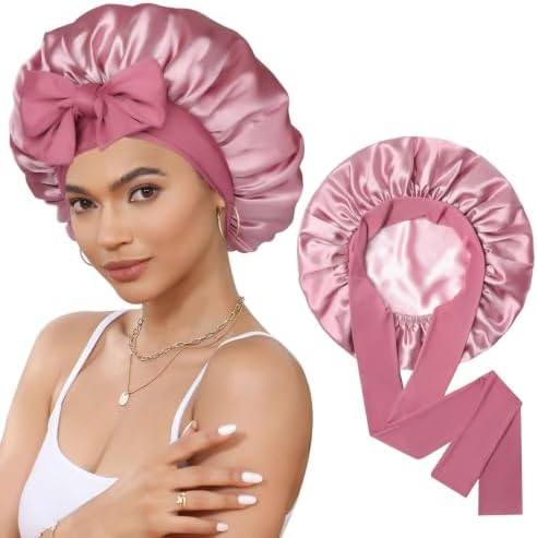 CHLINS Double Layer Satin Bonnet for Sleeping, Hair Bonnet for Curly Hair by CHLINS