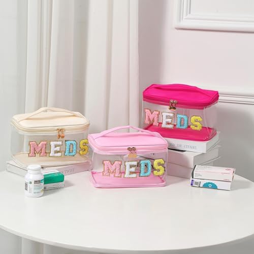 uekeboag Chenille Letter MEDS Clear Medicine Makeup Bag(01Hot Pink) - Image 6