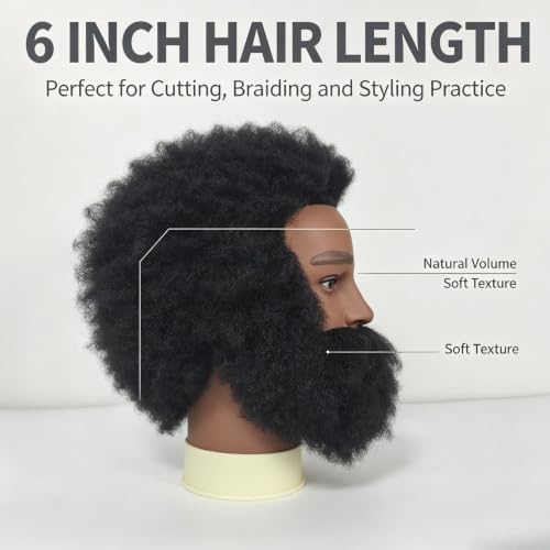 Afro Curly Male Mannequin Head for Barber Practice Textured Human Hair - Image 2