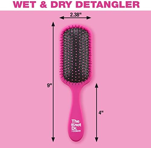 The Knot Dr. hair brush by Conair - Detangling hair brush - Removes Knots and Tangles in wet or dry Hair - hair brushes for women - Pink - Image 3