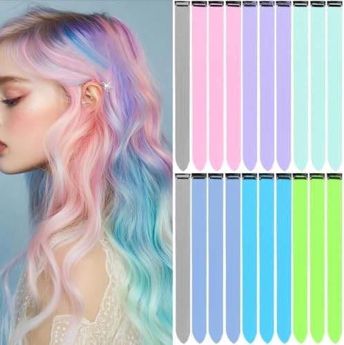 Colored Hair Extensions Clip In Synthetic Rainbow Hairpieces 20 PCS by LADYAMZ