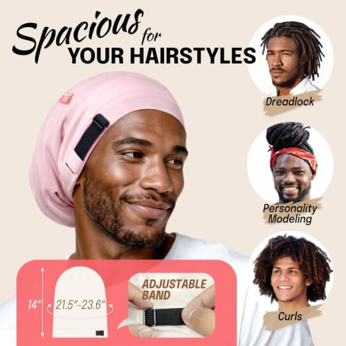 Large Satin Bonnet for Men Sleeping, Dreadlocks Loc Cap for Curly Wave Long - Image 2