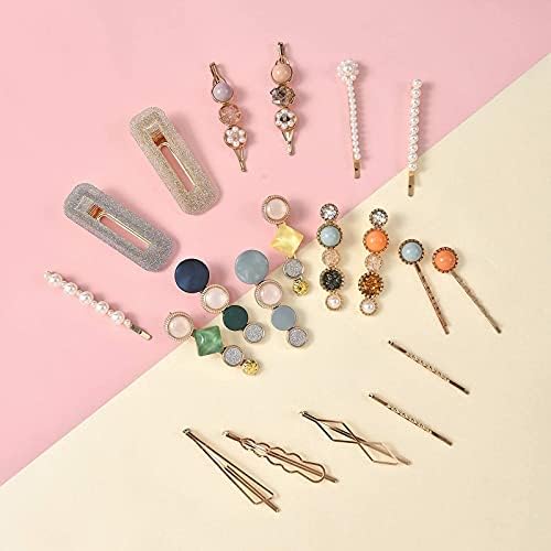 Mehayi 20 PCS Macaron Pearls and Acrylic Resin Hair Clips, Handmade Cute Hair Barrettes Bobby Pins, Glitter Crystal Geometric Hairpin, Elegant Gold Hair Accessories, Gifts for Women Girls… - Image 4