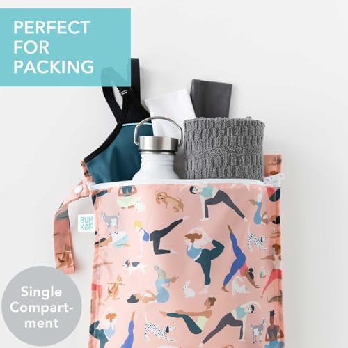 Bumkins Waterproof Wet Bag for Baby, Travel, Swim Suit, Cloth Diapers, Pump Parts, Pool, Beach, Gym Clothes, Toiletry, Hook to Stroller, Daycare, Zipper Reusable Wetdry Packing Pouch, Yoga Pals - Image 2