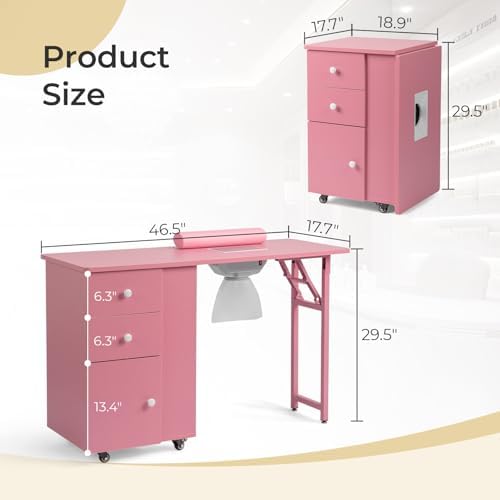 Winado Foldable Manicure Table, Nail Desk for Nail Tech with Dust Collector - Image 2