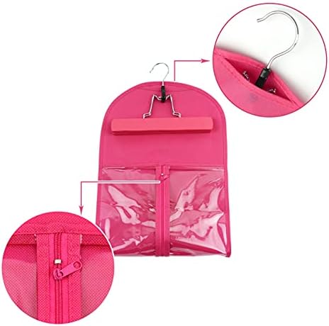 2 Pcs Hair Extensions Storage Bag with Hanger Portable Wig Storage Bags Hair Extension Holder for Multiple Wigs (Black + Pink) - Image 2