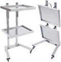 2Tier Metal Rolling Cart, Foldable Utility Carts, Salon Tray Trolley Silver by Pinelicorn