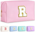TOPEAST Cosmetic Travel Bags for Women, Preppy Small Makeup Bag, PU Leather Waterproof Toiletry Bag, Unique Friendship Gifts for Friends Coworker, Cute Stuff for Girls (Pink R) by TOPEAST