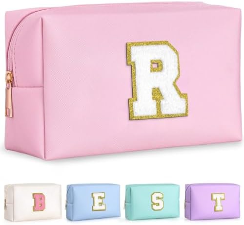 TOPEAST Cosmetic Travel Bags for Women, Preppy Small Makeup Bag, PU Leather Waterproof Toiletry Bag, Unique Friendship Gifts for Friends Coworker, Cute Stuff for Girls (Pink R) by TOPEAST