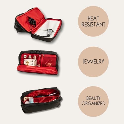 LARGE All in One Travel Toiletry Bag, Makeup Bag with Jewelry Compartment and Heat-Resistant Pocket for Hair Tools - Image 2