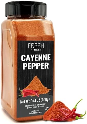 Fresh Finest Cayenne Pepper Powder 14.1 oz Bold Flavor all Natural Red Pepper Spice 50,000 SHU Heat, Commercial and Home Cooking by FreshFinest