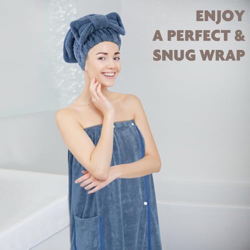 SUNLAND Microfiber Women Bath Towel Wrap & Hair Drying Towel 32x60In Dblue - Image 6