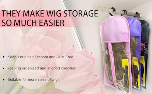 3-PCS Wig Storage Bags with Hangers – Premium Hair Extension Organizer for Multiple Wigs, 60cm x 30cm Dust-Proof Closet Savers (Purple) - Image 7