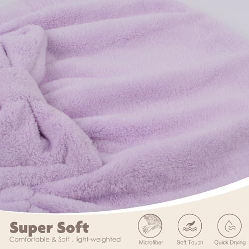 SUNLAND Large Microfiber Hair Drying Caps with Bow Knot 2 Pack Lightpurple - Image 6