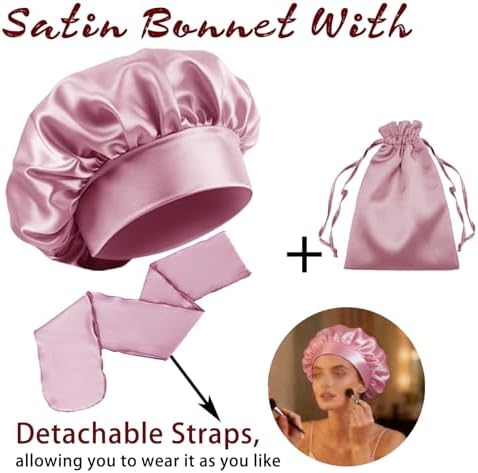 Womens Hair Bonnets Satin Bonnet for Sleeping Silk Bonnets Curly Hairs Braids Silky Sleep Caps with Long Soft Tie Band - Image 2